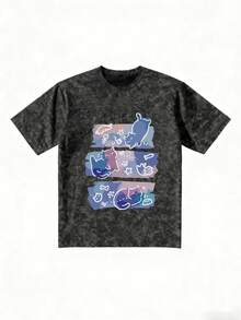 Summer New Z Generation Y2K Women Top Funny Cartoon Cat Print Round Neck Short Sleeve T-Shirt - Black - View 5