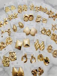24 Pieces/12 Pairs Elegant Stainless Steel Stud Earrings Set, Fade-Resistant Material, Assorted Styles For Daily Wear, Perfect Gift For Family & Friends, Women's Jewelry Set. - Multicolor - View 9