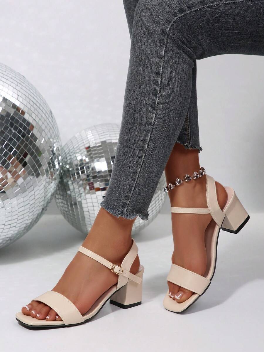 2026 Scarpe da donna con tacco alto e tacco spesso, moda e comfort, colore unito, scarpe versatili per le donne - Beige - Visualizzare 1
