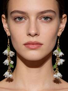 1 Pair Elegant Trumpet Flower Leaf Shaped Pendant Earrings, Handmade Fashion Dangle Earrings - Earrings - View 5