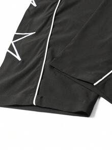 男士都市街头风运动裤 - 撞色条纹+星形刺绣设计 - 黑色 - 查看 9