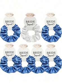 7pcs Versatile Party Blue Satin Elastic Damage-Free Crystal Card Hair Scrunchies, Party Gift, Wedding Gift, Bridesmaid Gift, For Women, Hair Tie, Hair Accessory ,Hair Accessories, Scrunchy Hair Ties, Casual Ponytail Head Accessories Elastic Band - 多色 3 - 查看 4