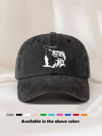 1pc Unisex Distressed Washed Printed Baseball Cap, Casual Soft Crown Curved Brim Dad Hat, Versatile For Daily Use, Outdoor Activities, Sun Protection