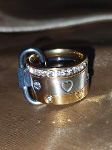 Set de 4 anillos de acero inoxidable chapado en oro de 18K, adecuados para uso diario de mujeres, anillo de acero inoxidable personalizado de estilo hip hop, combinación de anillos personalizados DIY - Estilo de color mixto dos - Ver 1