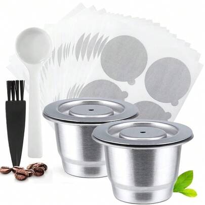 Capsules d'expresso réutilisables en acier inoxydable, dosettes de café rechargeables avec joints d'étanchéité en aluminium, autocollants et couvercles compatibles avec les machines