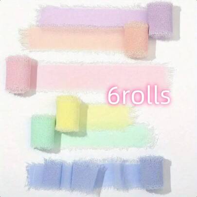 6卷1.5英寸*5米混色雪纺流苏丝带，复活节节日装饰丝带