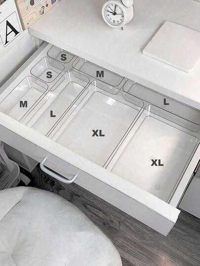 8个透明亚克力可堆叠抽屉收纳盒，多功能桌面抽屉分隔盒，可用于收纳化妆品、珠宝、办公用品、浴室用品、厨房用品，也适用于宿舍、公寓、汽车、家庭使用，是生日、情人节、母亲节、圣诞节送给女性的绝佳礼物。