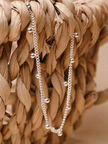 1 pieza Tobillera de plata de ley S925 con diseño personalizado minimalista de cuentas redondas, cadena para el pie elegante, exquisita y versátil de lujo para mujer, un regalo refrescante y brillante - cuentas redondas - Ver 2