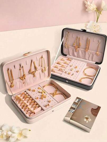 Luxury Large Capacity PU Leather Jewelry Box, Multi-Functional Jewelry Storage Box, Portable Multi-Layer Jewelry Box, Flip-Top Jewelry Box, Travel Jewelry Storage Box, Women's Jewelry Gift Box, Cosmetic Storage Box, Waterproof Dustproof Jewelry Box, Travel Accessories, Jewelry Display And Storage, Travel Essential, Suitable For Rings, Necklaces, Bracelets, Lipsticks, Etc., Holiday Gift, Women's Gift, Christmas Gift