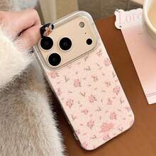 花朵图案 1 件装 白色树脂闪光花卉春季防碎保护壳 兼容 17/17 Pro、13/14、11，艺术、时尚、少女、创意、简约、奢华 - 粉色 - 查看 13