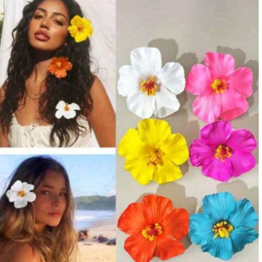 Random Color2pcs Hawaiian Flower Hair Clips Women Plumeria Hibiscus Flower Hair Clips Fashion Artificial Flower Hair Clips, Summer Holiday Beach Party Hair Accessories, Bohemian Style Fabric Hair Clips Set, Elegant Women Hair Clips, Summer Women Hair Accessories, Good For Girls Gifts, Valentine's Day Gift Value Set ,Flat Claw Clip, Hair Slide, Hair Claws, School Stuff - 隨機顏色 - 查看 1