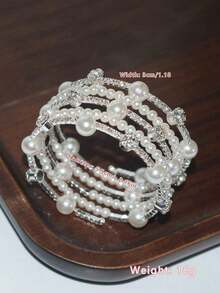 1pc New Fashion 5-Row Multi-Layer Crystal Pearl Twist Cuff Bracelet, Bridal Wedding Gift For Women And GirlsWomen's Top-Quality Bracelet & Bangle, Exquisite & Minimalist Design, High-Quality Texture, Brighten Skin Tone & Slim Wrist Look, Unique Non-Repetitive Style, All-Match For Daily Wear, Commute, Vacation, Party, Banquet & Bridal Jewelry, Perfect Gift For Birthday, Best Friend, Valentine's Day And Mother's Day - 彩色 - 查看 4