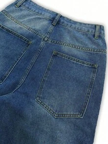 Women's High Waist Casual Y2k Streetwear Baggy Distressed Vintage Washed Wide Leg Jeans - Rửa tối - Xem 4