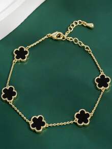 一套两件时尚五叶花手链，适合日常佩戴 - 黑與白 - 查看 6