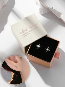 一对立方氧化锆极简星形耳钉，银色宇宙风格耳环，中央镶嵌水钻，低过敏性日常饰品，送给女朋友或闺蜜的礼物 - 銀色 - 查看 7