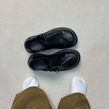 男士圆头德比鞋，褶裥鞋面系带正装鞋，休闲英伦复古乐福鞋，婚鞋，时尚徒步鞋 - 黑色 - 查看 4