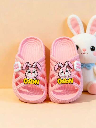 1 đôi dép đi trong nhà tắm chống trượt bằng chất liệu EVA hình thỏ hoạt hình cho bé gái/trẻ em, đế mềm mại kiểu công chúa, mùa hè 2025