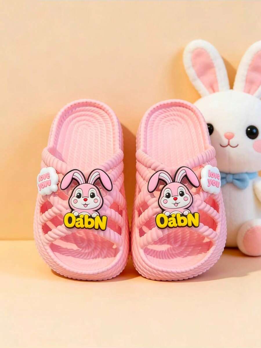 1双女童/儿童卡通兔子EVA防滑室内浴室拖鞋，软底公主拖鞋，2025夏季款 - 粉色 - 查看 1