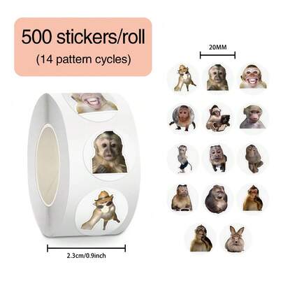 500 Sheets Of 14pcs Crazy Monkey Sticker Roll, Decorative Stickers For Notebooks, Phones, And Luggage