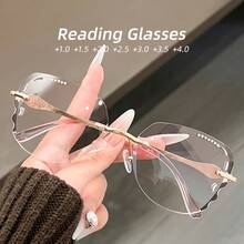 2026 New Fashionable Women's Reading Glasses, Square Frame, Elegant Rimless, Simple With Rhinestones, Exquisite And Unique, Suitable For Office Wear - C1 Transparent Powder - View 10