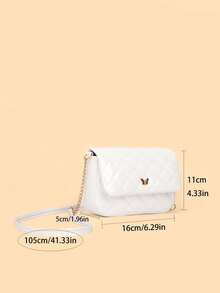 1pc Girls' Iridescent Glitter Quilted Plaid Chain Flap Crossbody Bag, Fashionable & Sweet For Daily Use - White Gloss - View 4