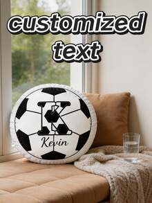 Custom Soccer Letter Pillow,Personalized Initial Pillow With Name,Football Lover Player Fans Gift - Black and White - View 4