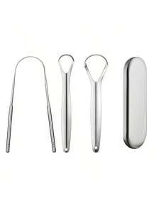 3件/2件套不锈钢舌刮器，用于去除舌苔、减少口臭，口腔卫生工具，易于使用的口腔清洁套装 - 銀色 - 查看 8