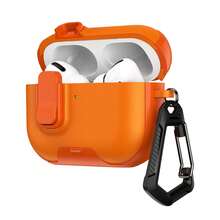 带支架的橙色皮革纹理耳机保护套，简约ins风，兼容苹果 Pro/2/4无线耳机， Pro/3保护套，男女通用时尚高端耳机保护套 - 珊瑚橙 - 查看 4