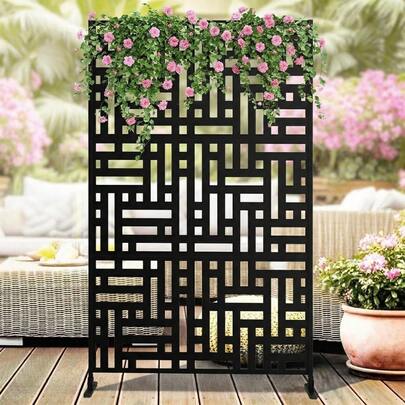 Privacy Screen Outdoor Privacy Panel With Stand, 78" H*48" W Decorative Freestanding Privacy Fence, Decorative Patio Divider Screen, Room Garden Divider For Outside Balcony Garden