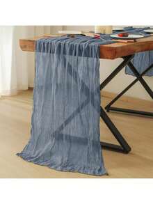 1pc Crinkle Gauze Bohemian Rustic Cheese Cloth Table Runner, Decorative Table Cloth, Suitable For Bridal Shower, Baby Shower, Or Wedding Table Decor - Dusty Blue - View 4