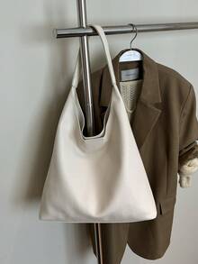 2025 New Solid Color Fashionable Commuter Tote Bag, Minimalist Niche Design Underarm Bag, Stylish Large Capacity Shoulder Bag - White - View 4