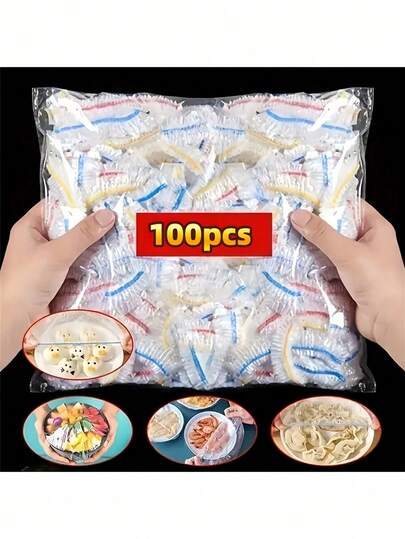 1/50/100/200/500pcs Disposable Plastic Wrap, For Preserving Leftover Food. It Has Elastic Design And Can Seal Automatically. Suitable For Covering Tableware, Household Use, Covering Food Containers, Food Packaging Bags, Kitchen Storage Bags, Kitchen Supplies, Etc. Suitable For Mother's Day Use (Random Color And Style)
