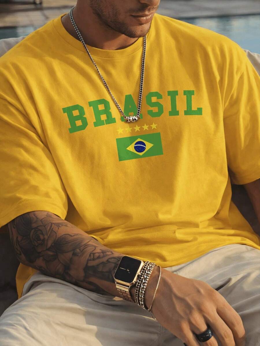 Men's Printed T-Shirt Brazil World Cup 2026 100% Cotton - Yellow - View 1