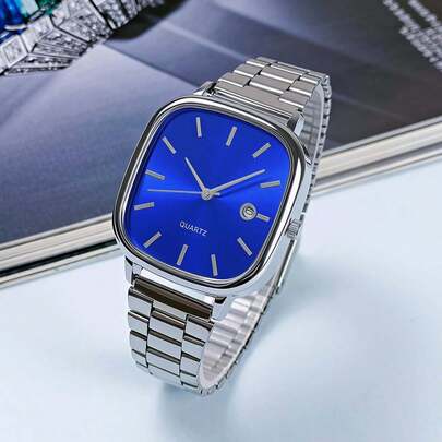 Men's Business Square Case Steel Band Quartz Calendar Wrist Watch