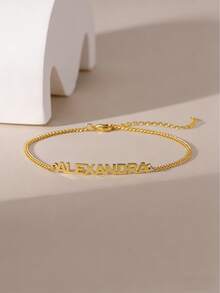 A Personalized And Exquisite English Name Fashion Bracelet, Made Of Customizable 304L Stainless Steel With An Adjustable Fine Cuban Chain. This Elegant And Stylish Bracelet Is Perfect For Everyday Wear And Gifting On Occasions Like Valentine'S Day - Multicolor - View 4