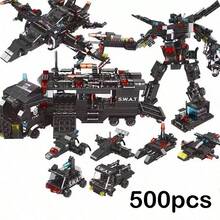 280 piezas/500 piezas Bloques de construcción de coche, Bloques de construcción de coche robot, Bloques de construcción SWAT/Bloques de construcción transformables/Juguetes de rompecabezas conectables, Regalo de cumpleaños, Halloween, Regalo de Navidad - Multicolor - Ver 8