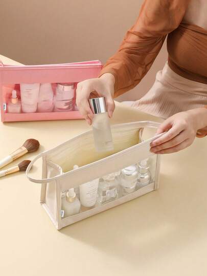 1 túi đựng mỹ phẩm xách tay, túi đựng đồ trang điểm có khóa kéo, túi đựng đồ vệ sinh cá nhân du lịch đa kiểu dáng, túi treo đựng đồ vệ sinh cá nhân nhỏ gọn khi đi du lịch, túi đựng mỹ phẩm có lưới để đựng tài liệu, văn phòng phẩm, mỹ phẩm, son môi, cọ trang điểm, kem dưỡng da, phấn mắt, sơn móng tay và trang sức, thích hợp để trên bàn làm việc, phòng tắm và bàn trang điểm.