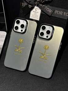 Middle East 1pc Saudi Arabia Palm Tree Printed 2D Pattern Personalized Phone Case, Creative Cute Style Suitable As Gift For Boyfriend, Friend, Girlfriend, Family, Brother, Colleague, Younger Sibling, Couple, Classmate, Teacher, Birthday, Holiday, Black Matte Soft Protective Anti-Dust Waterproof Case Compatible With Iphone 13/16/15/14/13/12/11/Pro/ProMax 17promax/16promax/15promax/14promax/13promax/12promax/11promax - Black[0] - View 3