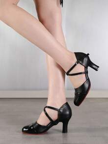 Contrast Color High Heel Women's Dance Shoes Soft Sole Latin Dance Shoes Party Ball Stable Heel Comfortable Dance Class Ball Heel Height 7cm - Black - View 2