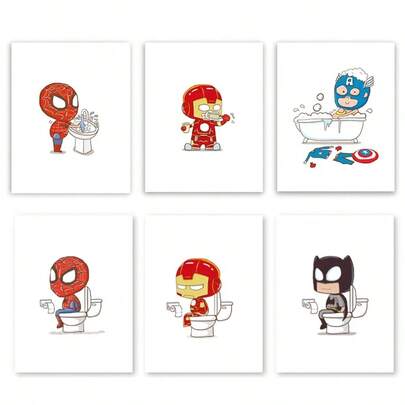 1 PC Cartoon Superhero Poster Bathroom Decoration Kids Boy Gift Canvas Painting Fun Toilet WC Sign Art Print Frameless Canvas Poster, Modern Art Art Poster Decoration Hanging Painting, Canvas Wall Decoration, Bedroom Living Room Hallway, Wall Art, Wall Decoration, Winter Decoration, Ideal Gift For Room Decoration, Wall Art, Wall Decoration, Winter Decoration, Wall Decoration, Room Decoration