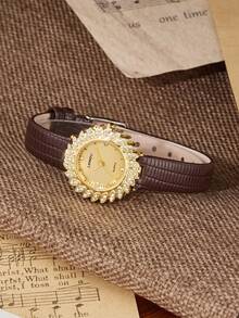 LIANDU 女士复古优雅时尚圆形表盘石英表，PU皮表带，适合日常佩戴，生日礼物，馈赠佳品。 - 棕色 - 查看 2