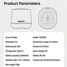 PHILIPS TAS1009 Bluetooth 5.3 Speaker, RGB Lighting, 1200mAh Battery, Portable Subwoofer, Suitable For Home, Office, Outdoor And Camping, Compact Portable Desktop Speaker - Multicolor - View 12
