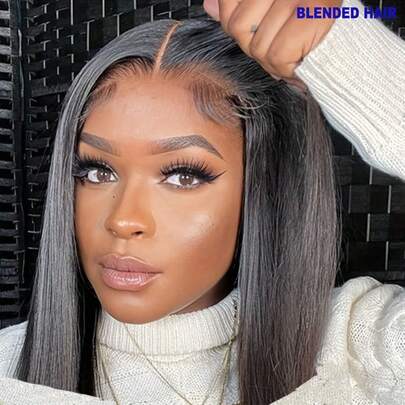 Ready-To-Wear, No Glue Needed, Human Hair Blend Wigs, 5x5 Pre-Cut High Definition Lace Front Wig And 13*4 Lace Front Wig, 200% Density Black Long Straight Hair Wig - Pre-Bleached Knots, Natural Hairline - No Glue Required, Instant Wear