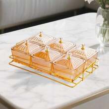 Divided Snack Serving Bowls Dried Fruit Tray Creative,Food Storage Box Fruit Snacks Serving Platter For Candy Snacks Dessert, Clear - 琥珀色 - 查看 2