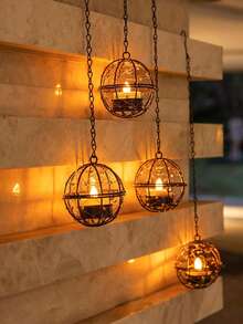 1/2pcs Solar Hanging Lantern Lights, Solar Powered, Outdoor Waterproof Iron Rust Bird Cage Candle Holder With Flickering Solar Tea Lights, Rechargeable Lantern Lights For Backyard, Patio, Garden, Fence, Tree Decor - Beaded Spheres - View 7