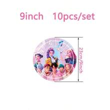 KPOP 96pcs Party Tableware Set, 9/7 Inch Plates, 9oz Cups, Cutlery, Birthday Banner, Tablecloth, Napkins, Anime Summer Birthday Party Supplies - Multicolor - View 6