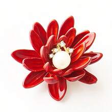 1pc Elegant Alloy Red Lotus Brooch, Luxury Pearl Brooch Pin, Unique Design Suitable For Women's Daily Wear - Multicolor - View 8