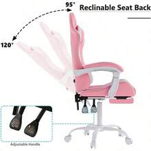 Gaming Chair With Headrest And Lumbar Support, Ergonomic High Back Office Chair, Racing Style Executive Computer Desk Chair, Leather Adjustable Swivel Task Chair For Home Office (White) - Pink White - View 7