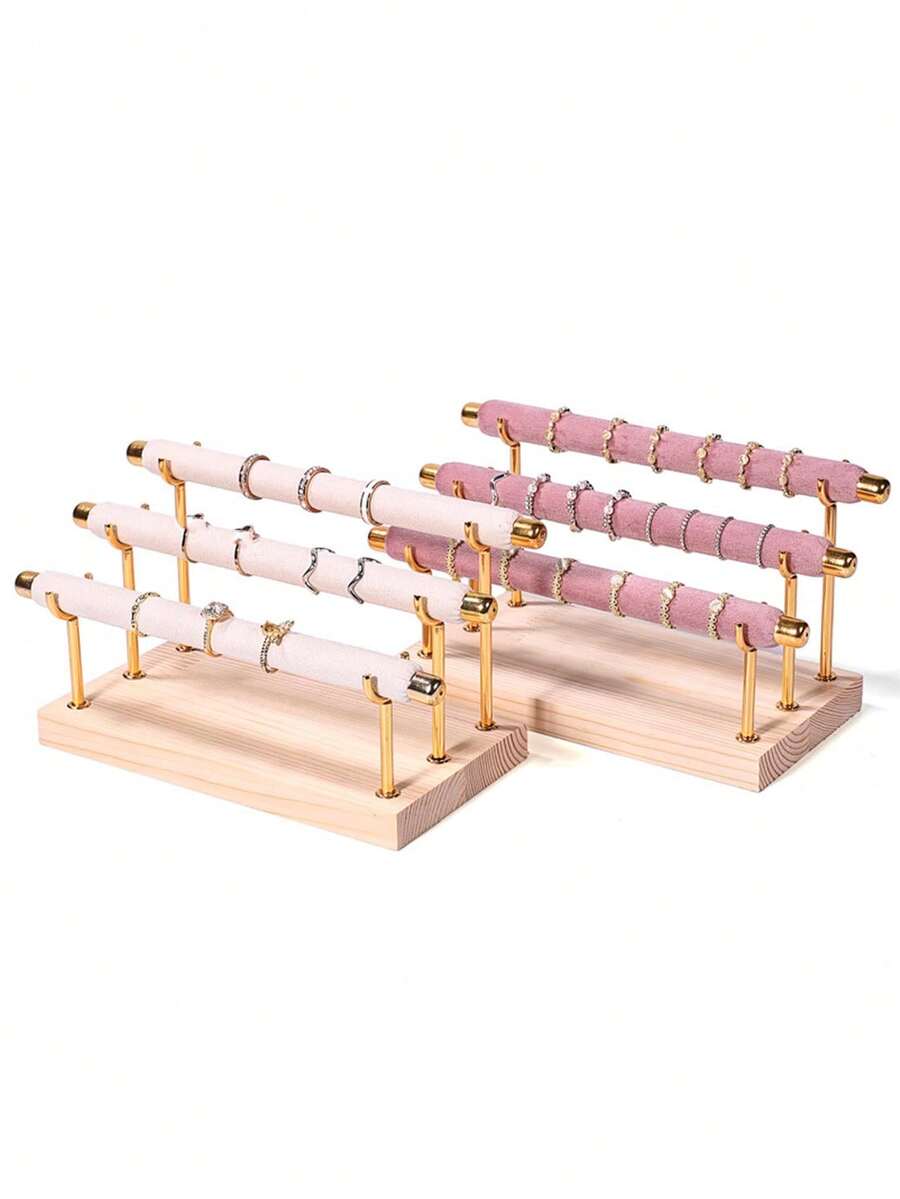 1/2/3层珠宝展示架，带可拆卸金属框架和木质底座 - 多功能戒指、手表配件收纳架，适用于家居装饰、梳妆台，耐用储物盒，珠宝塔，优雅金色饰面