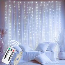 Đèn rèm LED 100/200/300/600 bóng, đèn treo tường trang trí phông nền đám cưới, cấp nguồn USB. 8 chế độ chiếu sáng: ánh sao lấp lánh, có điều khiển từ xa, đèn vòng hoa trang trí tiệc cưới. Thích hợp cho phòng khách, phòng ngủ, sân vườn, cửa sổ, sân khấu, tường, trang trí ngày lễ, tiệc sinh nhật, cầu hôn, đèn tạo không khí cho lễ cưới. - Đèn rèm USB - Xem 17